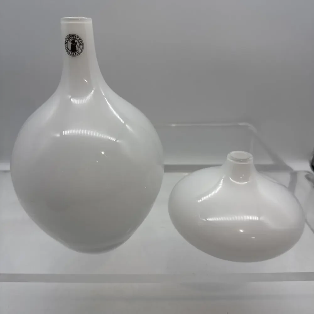 2 IKEA Modernist MCM White Salong Vase Glass Johanna Jelinek - Retired